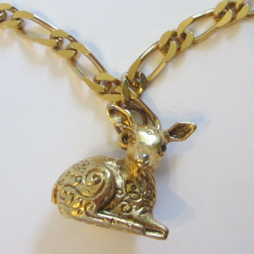 Max Factor Deer Locket Pendant Married Golden Monet Chain